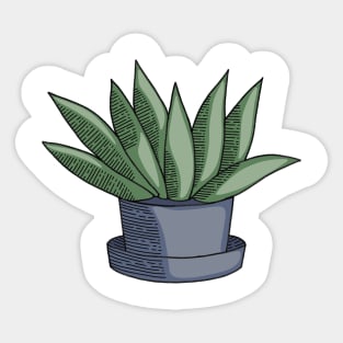 Green Aloe Succulent Cactus in Blue Pot Hand Drawn Line Art Sticker